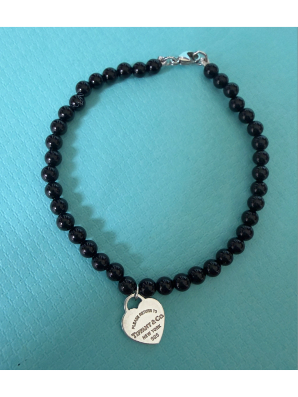 Tiffany & Co. 925 Silver 4mm Black Onyx Mini RTT Heart 6.9 Inches